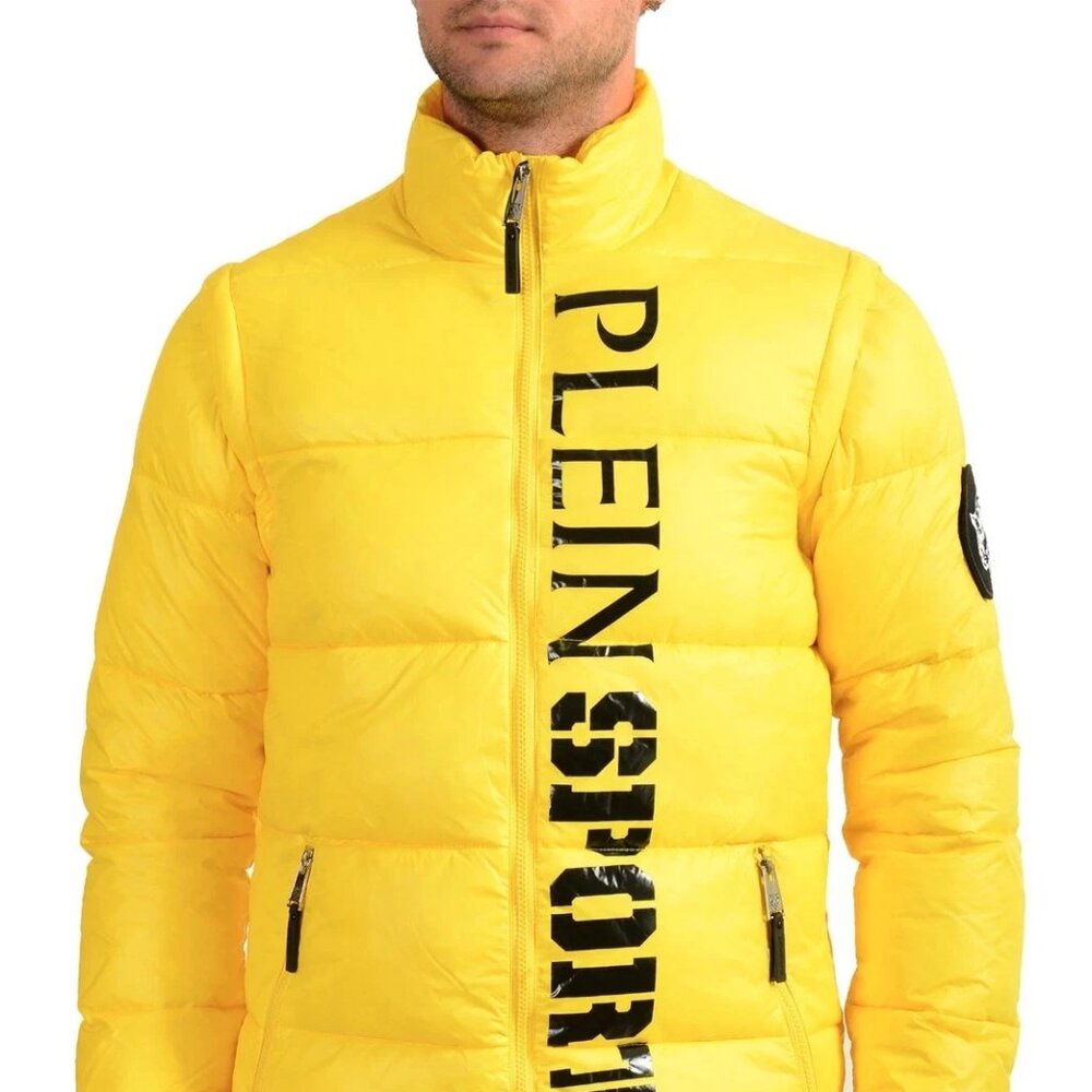 Plein Sport Men's Yellow Zip Up Parka Vest With Detachable Sleeves US XL IT 54